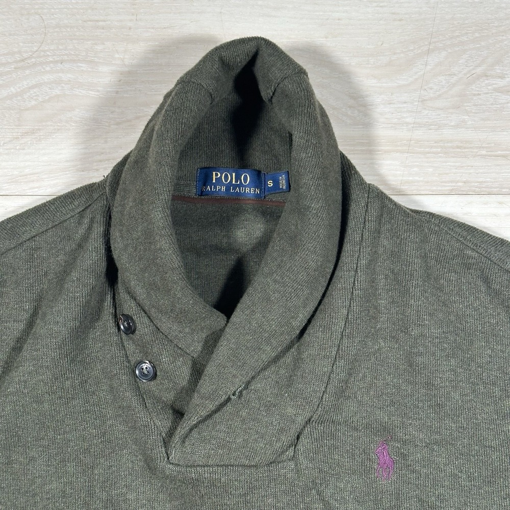 Polo Ralph Lauren Shawl Collar Pullover Sweater Mens Small Green Preppy Heritage - Picture 5 of 10